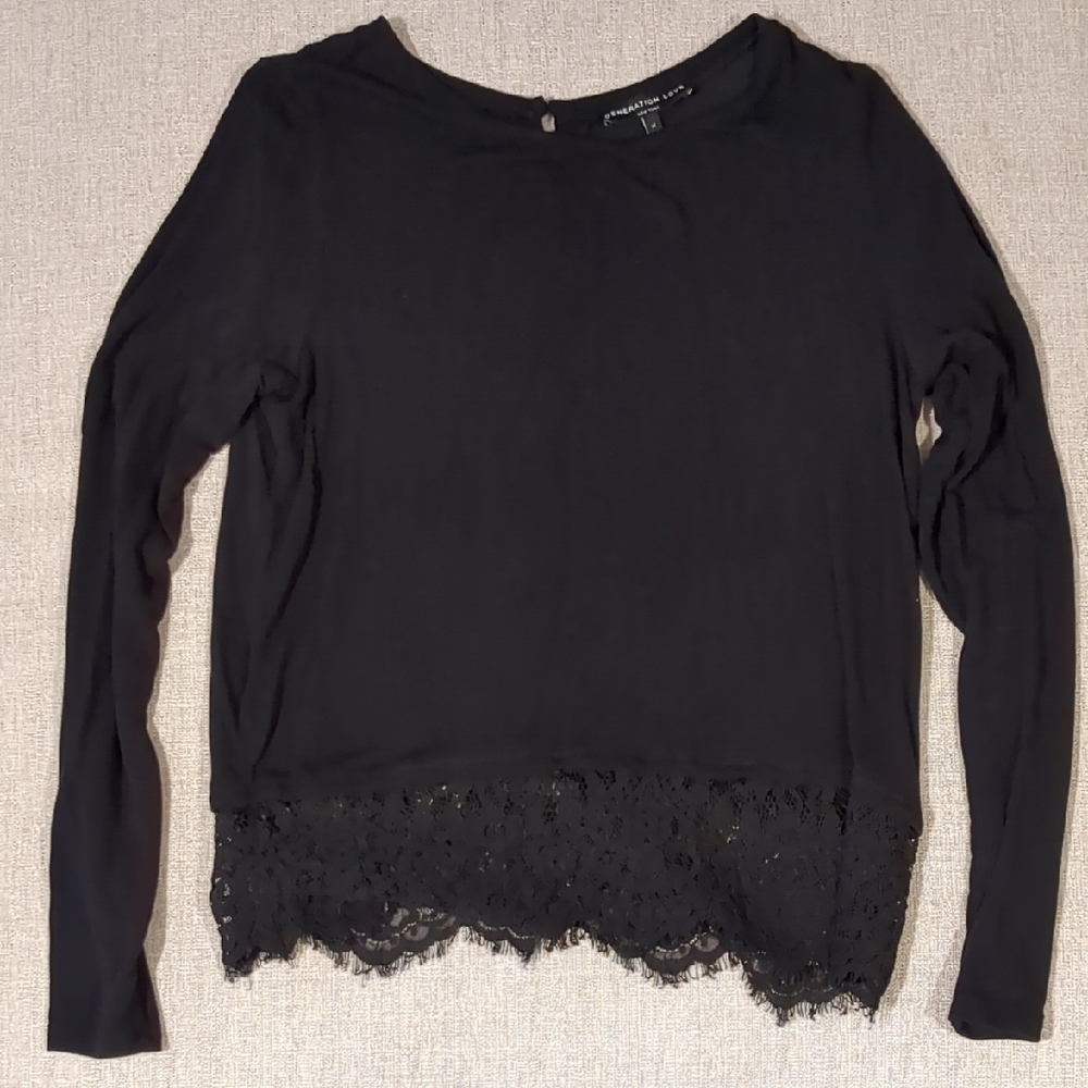 Generation Love Black Long Sleeve Lace Hem Top